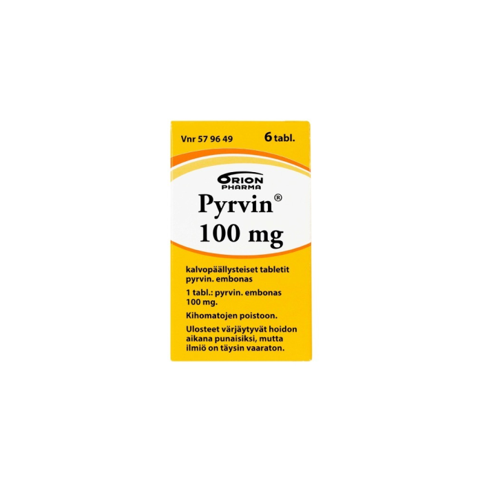1000001378_PYRVIN_100_mg_tabl_kalvopaall_6_kpl_pakkauskuva_Pakkauskuva20367_jpg