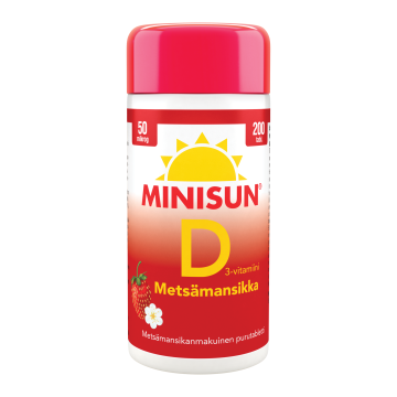Minisun D-vitamiini Metsämansikka 50 mikrog 200 purutabl